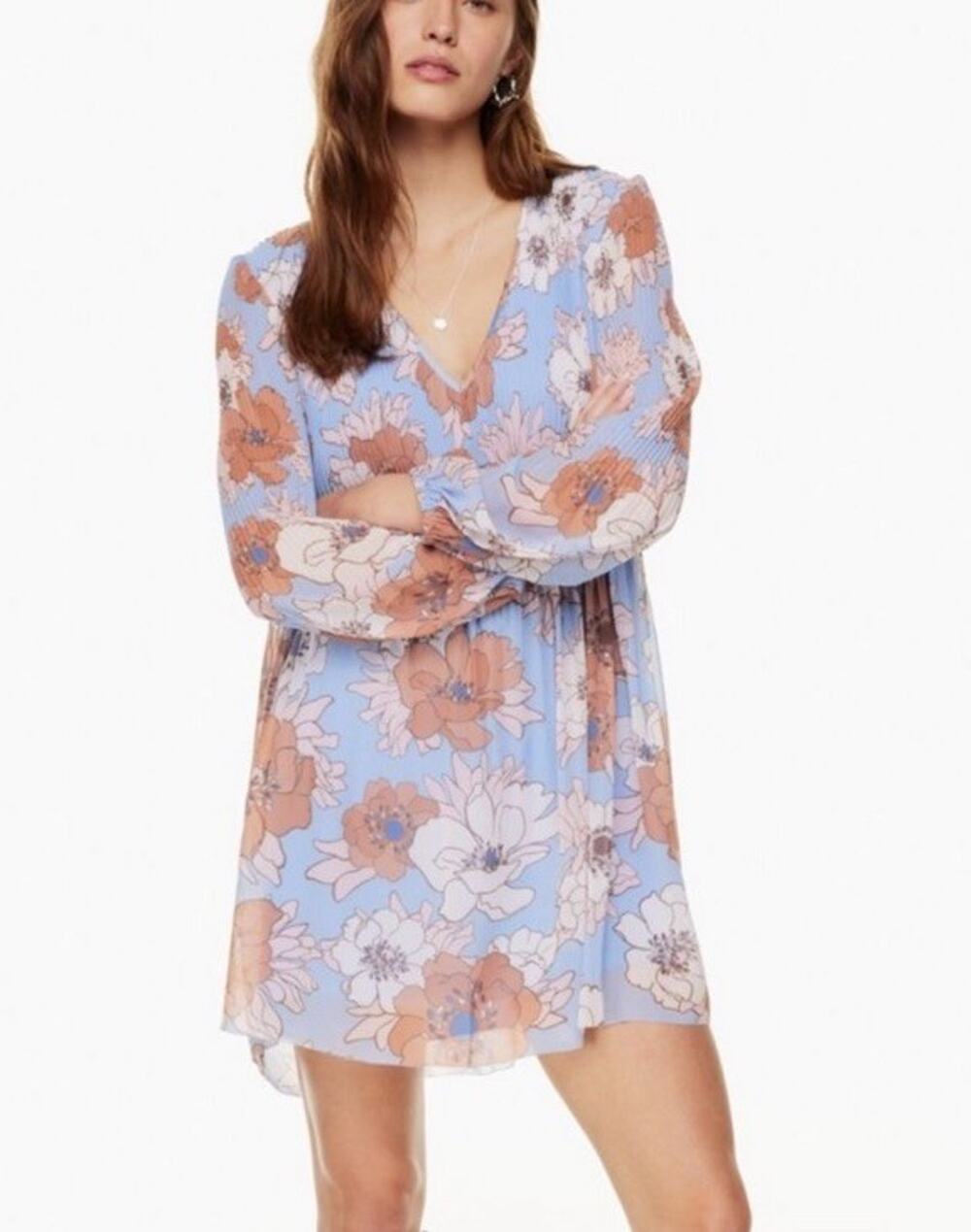 NWT Wilfred Prophecy Dress XS Soft Iris Floral Chiffon Balloon Sleeve